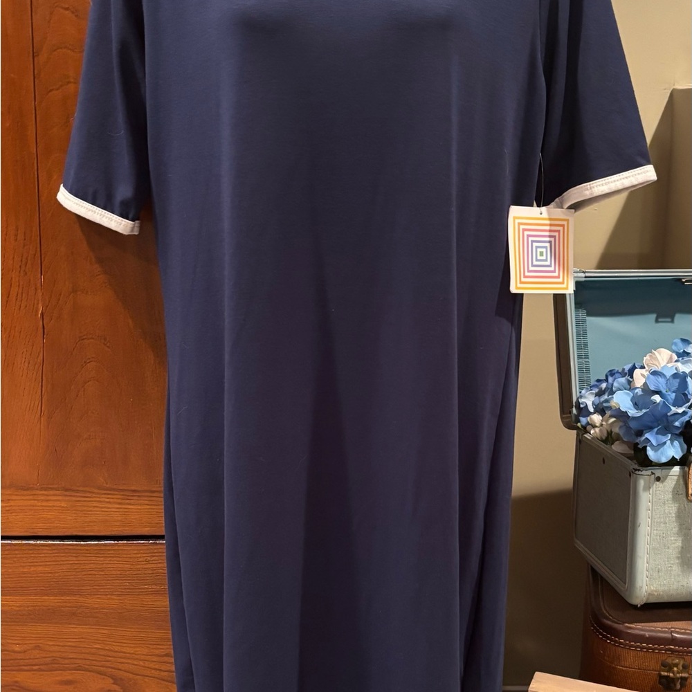 LuLaRoe Julia White and Navy Blue Sheath Dress